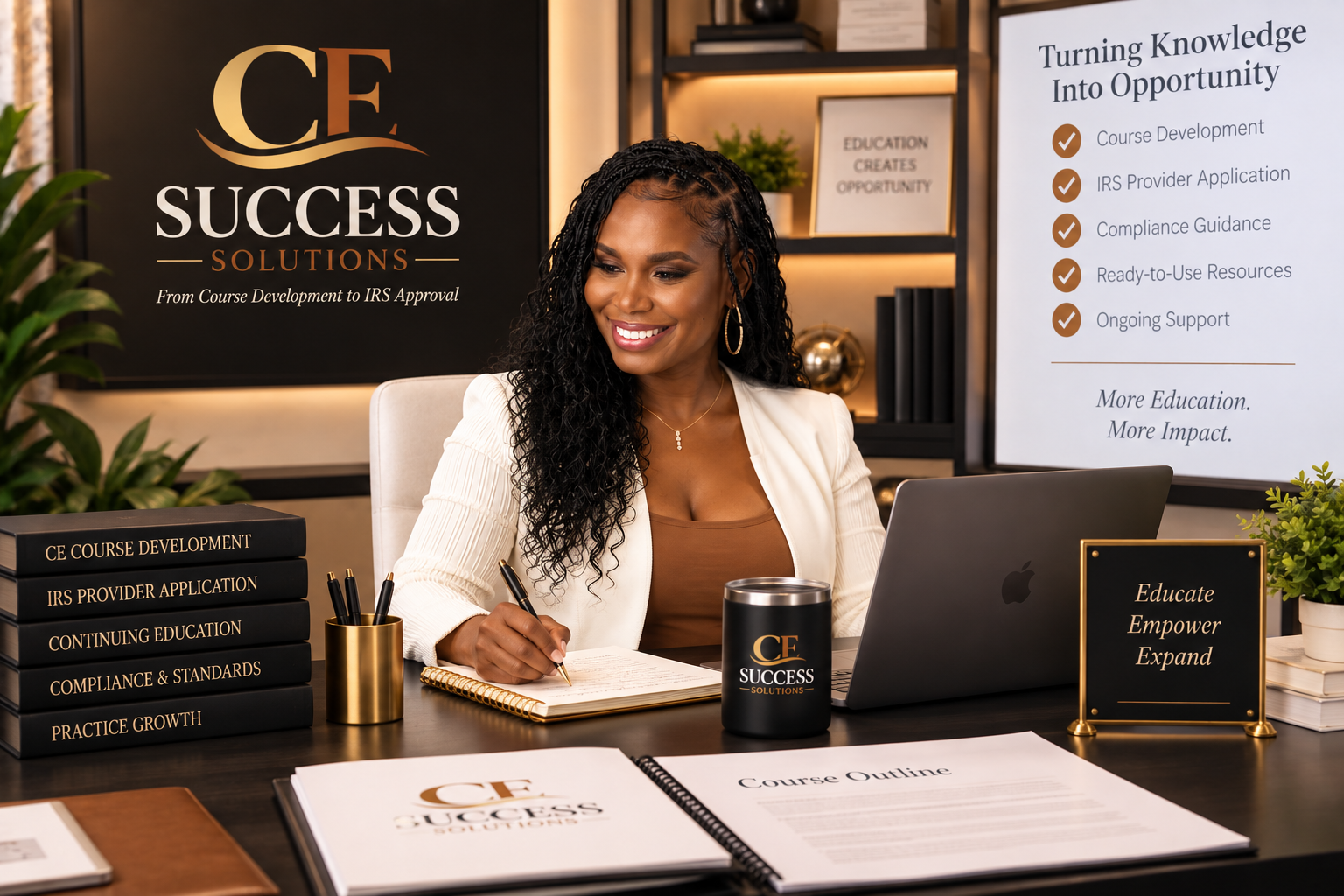 Esha Vinson in a CE Success Solutions branded office environment